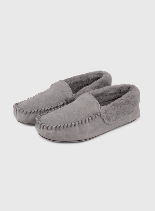 Buy Grey Faux Fur Detail Moccasin Slipper 4 Slippers Argos